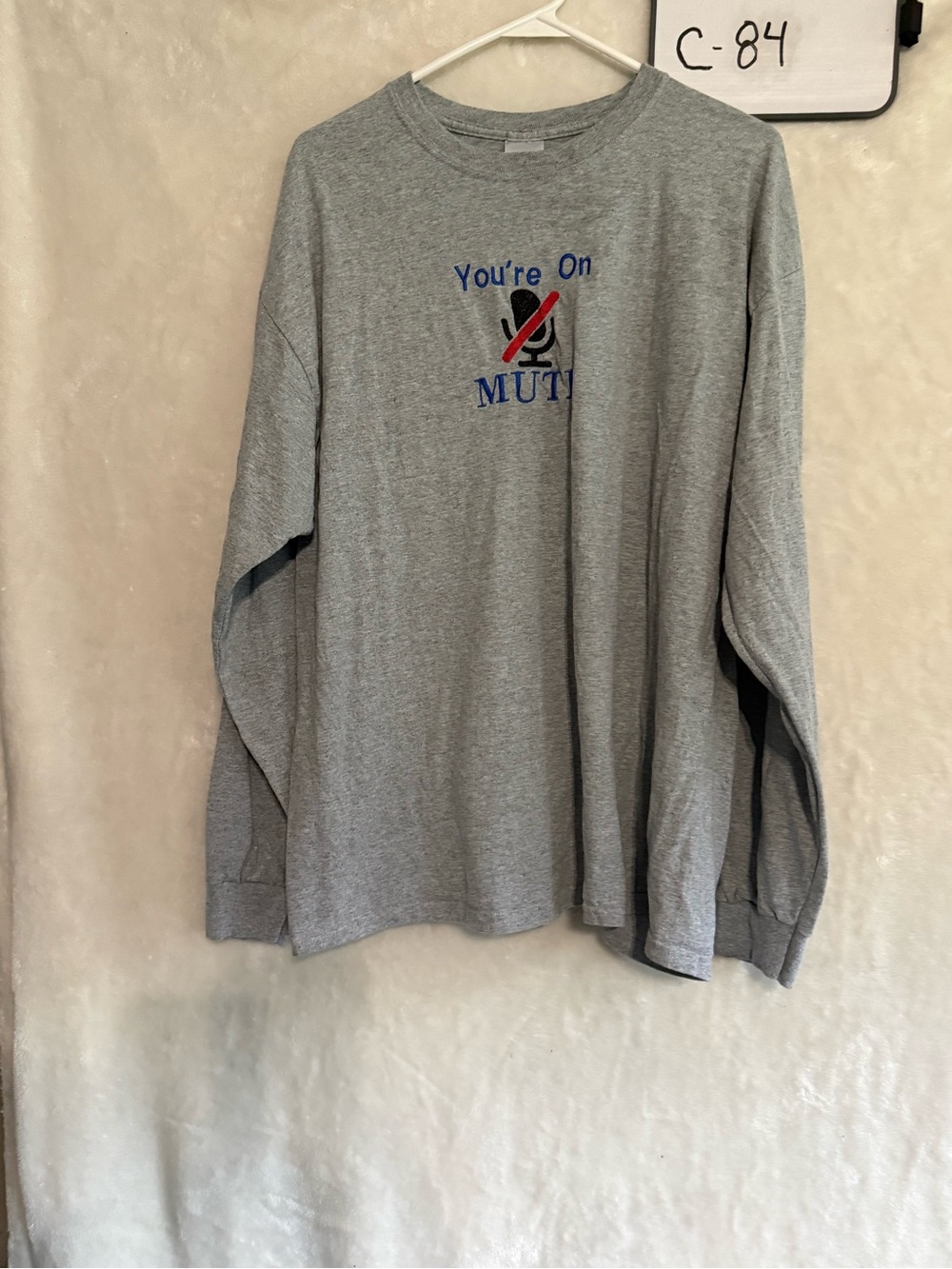 Gildan Gray Crewneck Sweater with "You're On Mute" Graphic